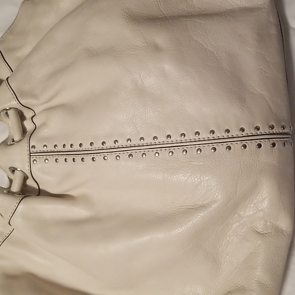 Women's Michael Kors Hobo Handbag; Cream and Silver; Size  18x14 with 8" Handles - Picture 5 of 12